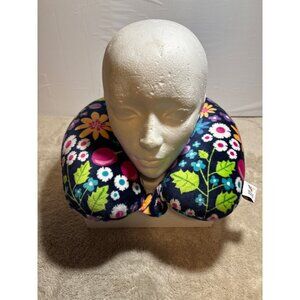 Floral Travel Neck Pillow By Wolf Essentials - 100% Polyester Fiber Navy Backgro
